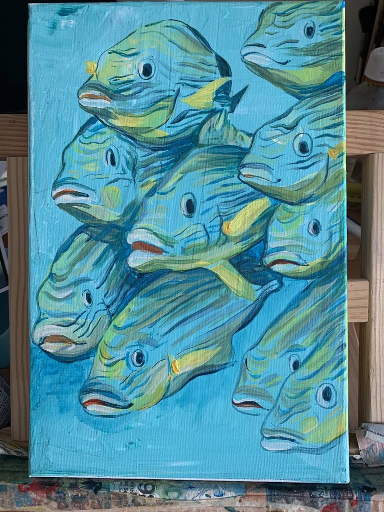 Original Abstract Expressionism Fish Painting by Olga Pascari