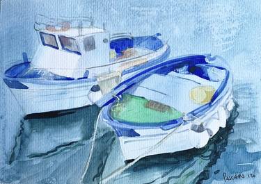 Original Abstract Expressionism Boat Paintings by Olga Pascari