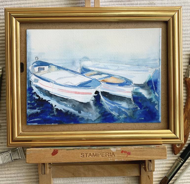 Original Impressionism Boat Painting by Olga Pascari