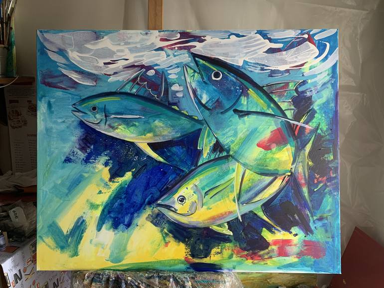 Original Abstract Expressionism Fish Painting by Olga Pascari