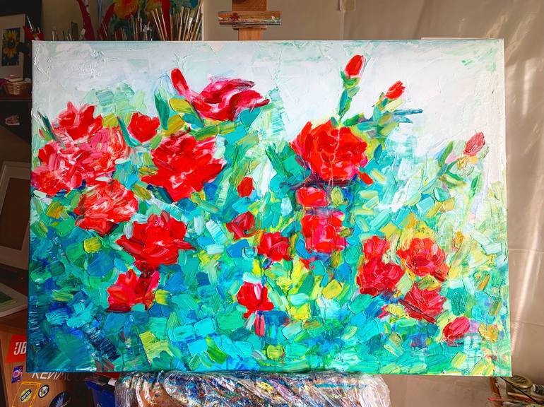 Original Abstract Expressionism Floral Painting by Olga Pascari