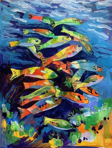 Original Abstract Expressionism Fish Paintings by Olga Pascari