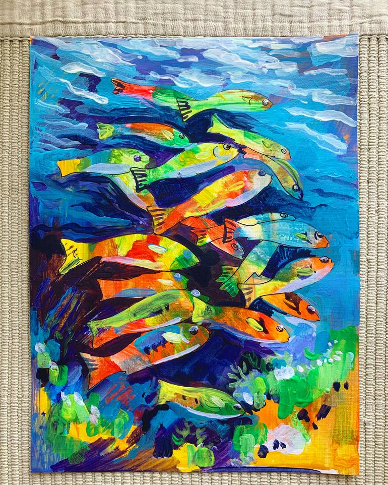 Original Abstract Expressionism Fish Painting by Olga Pascari