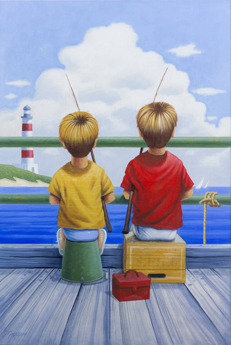 Brothers Fishing Painting by Stephen Graham