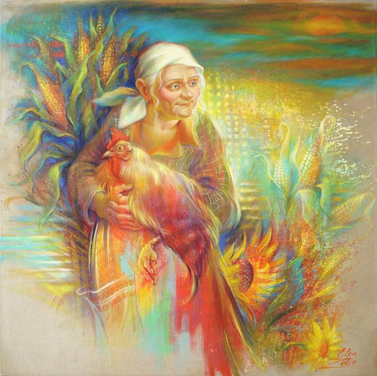 Original People Painting by Elen Zelin | Figurative Art on Canvas | ON THE FARM