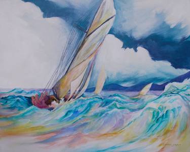 Print of Impressionism Sailboat Paintings by Deena Press