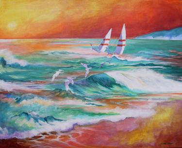 Print of Expressionism Sailboat Paintings by Deena Press