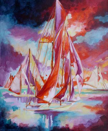 Print of Expressionism Sailboat Paintings by Deena Press