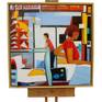 Painting in frame on large studio easel.