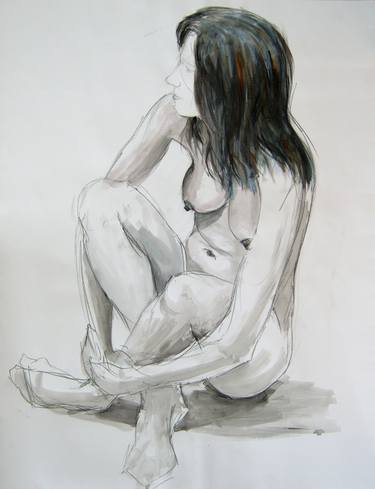 Girl Sitting On The Floor Drawing By Miguel Esquivel Kuello Saatchi Art