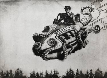 Original Surrealism Aeroplane Printmaking by Jaco Putker