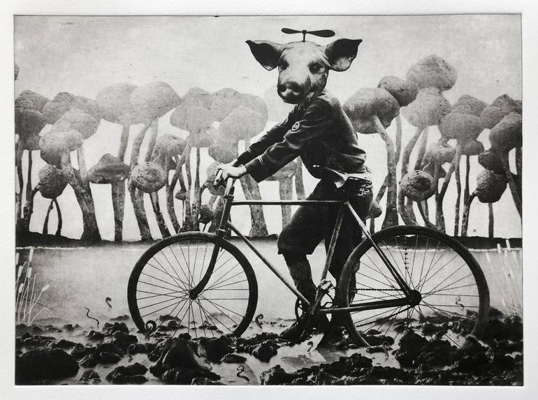 Original Surrealism Bicycle Printmaking by Jaco Putker