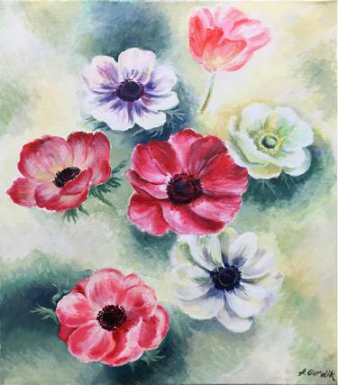 Original Fine Art Floral Paintings by Alla Gorelik