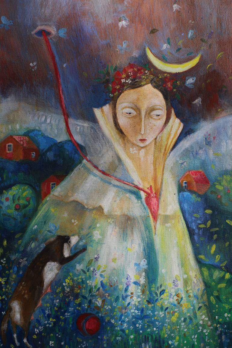 Original Surrealism Dogs Painting by Aurelija Kairyte-Smolianskiene