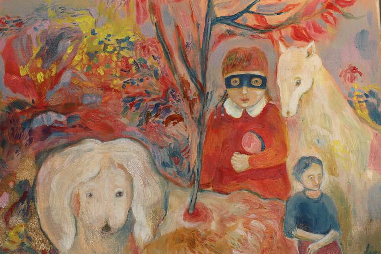 Original Surrealism Children Painting by Aurelija Kairyte-Smolianskiene