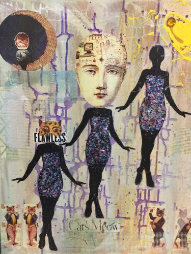 Original Figurative Cats Collage by Theda Sandiford