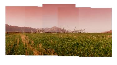 deragmented electrical pylon in wheat field, tulbagh, western cape, south africa thumb