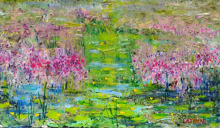 Original Impressionism Garden Painting by Leo Baxiner