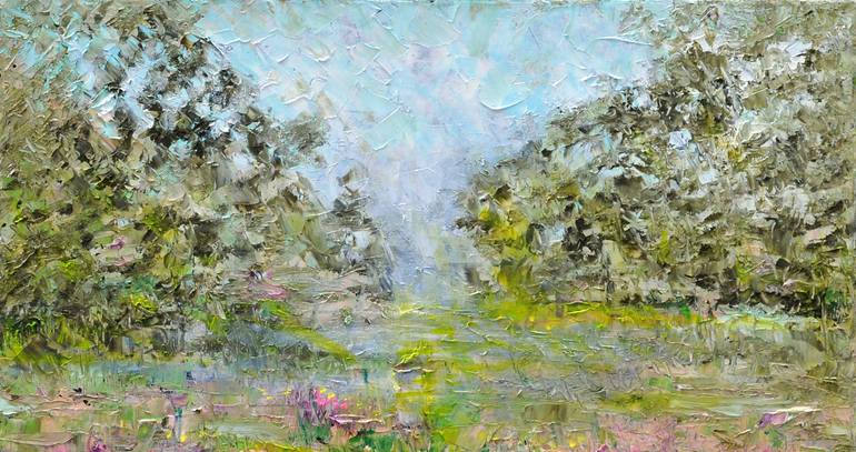 Original Impressionism Garden Painting by Leo Baxiner