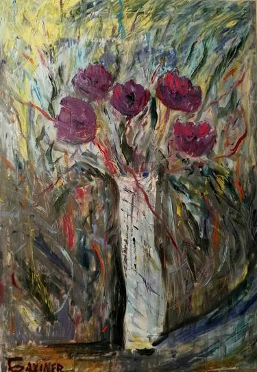 Original Expressionism Floral Paintings by Leo Baxiner
