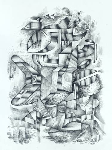 Original Fine Art Abstract Drawings by Mike Biskup