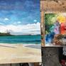 I lived in Kailua, Hawaii for three years and the smell of the sea and rustle of palms still comes into my dreams occasionally and I fill the craving with another painting in my Hawaii series.