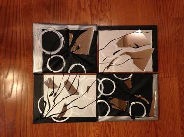 Sculpture Wall Art Modern Contemporary Abstract Leather Painting Set of 4. Each piece is 11x14. Total 22x28 inches thumb