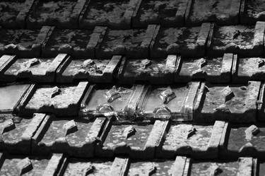 Old roof tiles in black and white. thumb
