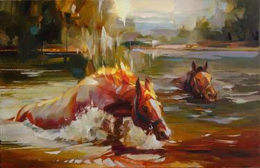 Print of Horse Paintings by Vasyl Khodakivskyi