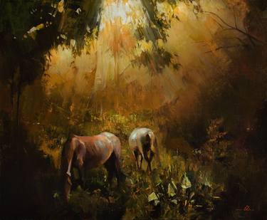 Original Figurative Horse Paintings by Vasyl Khodakivskyi