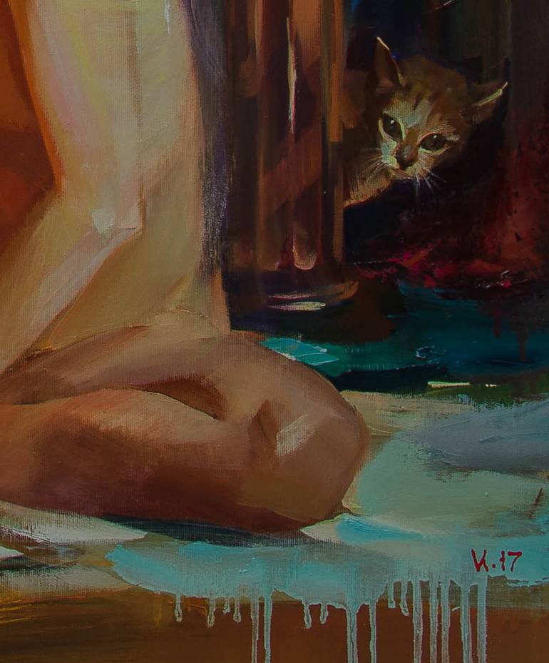 Original Figurative Cats Painting by Vasyl Khodakivskyi