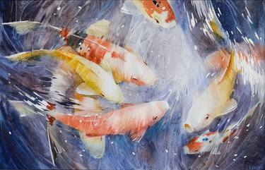 Original Expressionism Fish Paintings by Vasyl Khodakivskyi