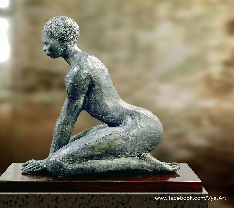 'The First Rain'  Bronze Nude Women Sculpture afro art african tribal sculpture artists statue statuette figurine figurative sculpture bronze gifts - Print