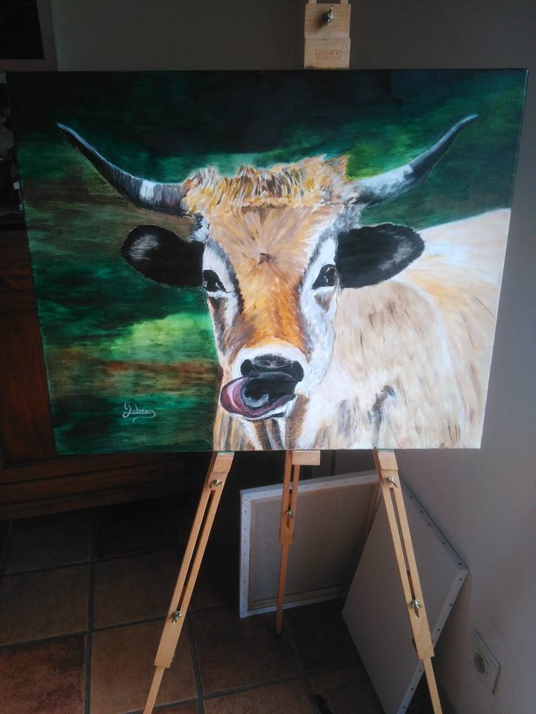 Original Expressionism Cows Painting by Isabelle Lucas