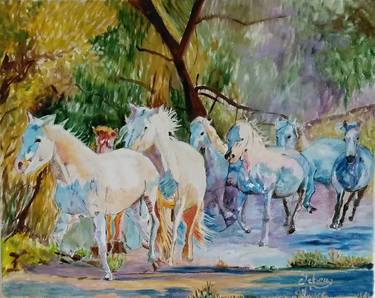 White horses galloping thumb