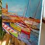 Oil painting - unique work
Colorful boats and village of Collioure in France