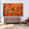 A very large and vibrant abstract art. This painting shouts out ‘I am Alive!’. Each space on the canvas is occupied with something to discover, its not only a statement piece but great joy on the wall.
