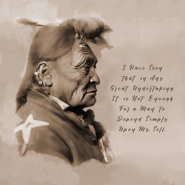 Hoop on the forehead crow Indian Montana head and shoulder sepia thumb