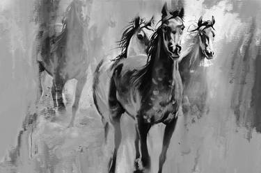 Abstract Horses art bw thumb