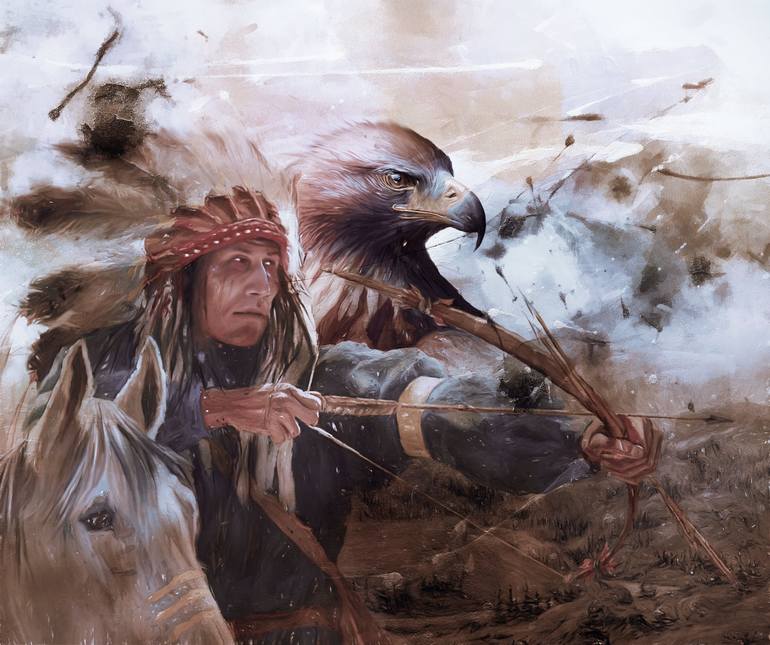 Native American Hunter 004t Painting by Gull G