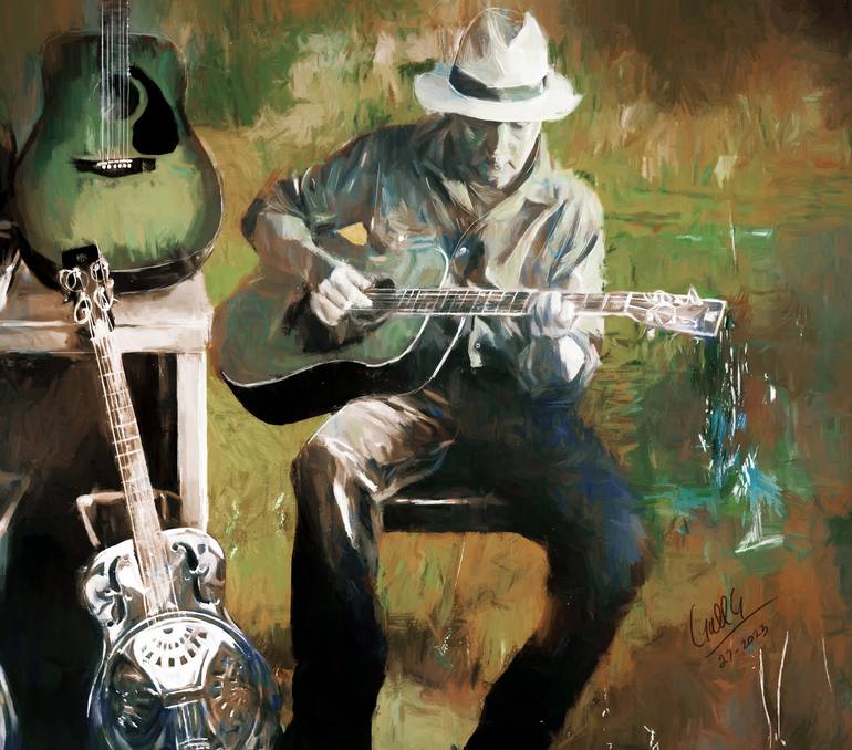 Acoustic Guitar Oil Painting Style Digital Art - Acoustic Guitar - Posters  and Art Prints