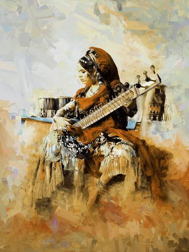 Woman playing music instrument thumb