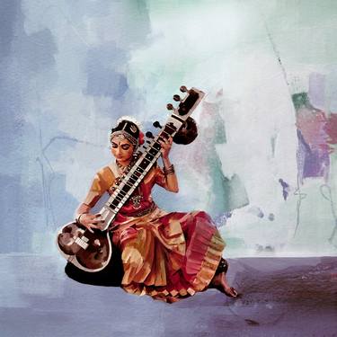Traditional Indian woman playing sitar music thumb