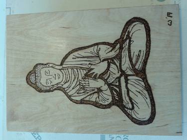 Buddha2 - pyrography on birch plywood thumb