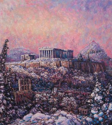 Morning Snow on the Acropolis of Athens Greece thumb