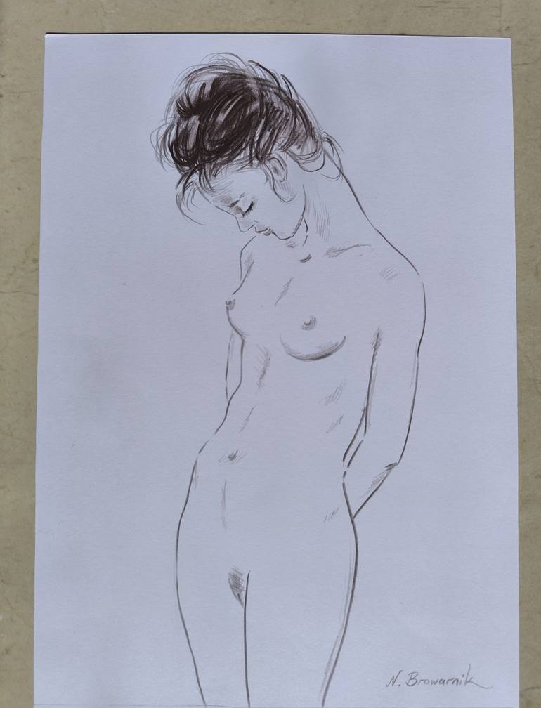 Original Realism Erotic Drawing by Natalia Browarnik