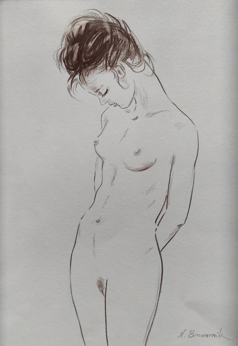 Original Realism Erotic Drawing by Natalia Browarnik