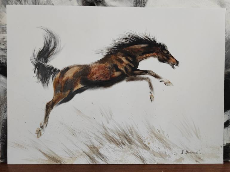 Original Fine Art Horse Painting by Natalia Browarnik