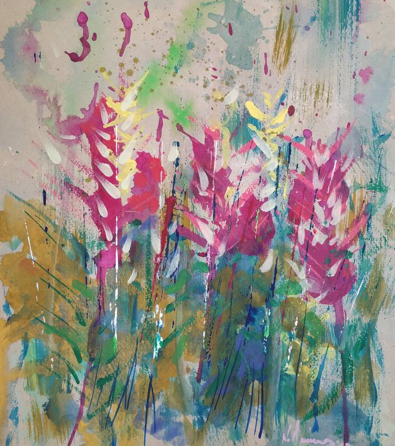 Original Art Deco Floral Painting by Nick Young