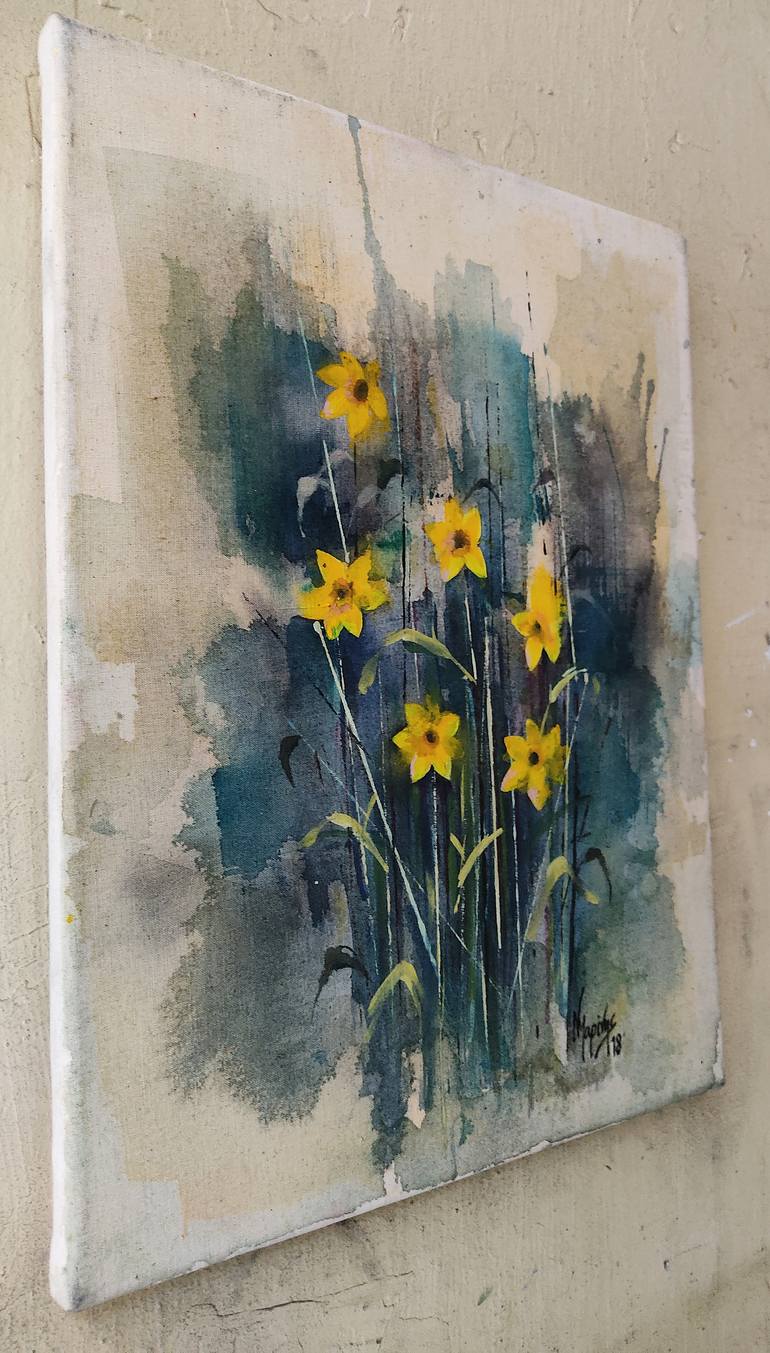 Original Art Deco Floral Painting by Nick Young